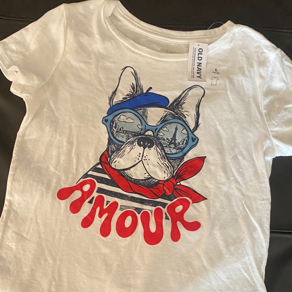 Old Navy Kids French Bulldog Tee - White, Blue, and Red